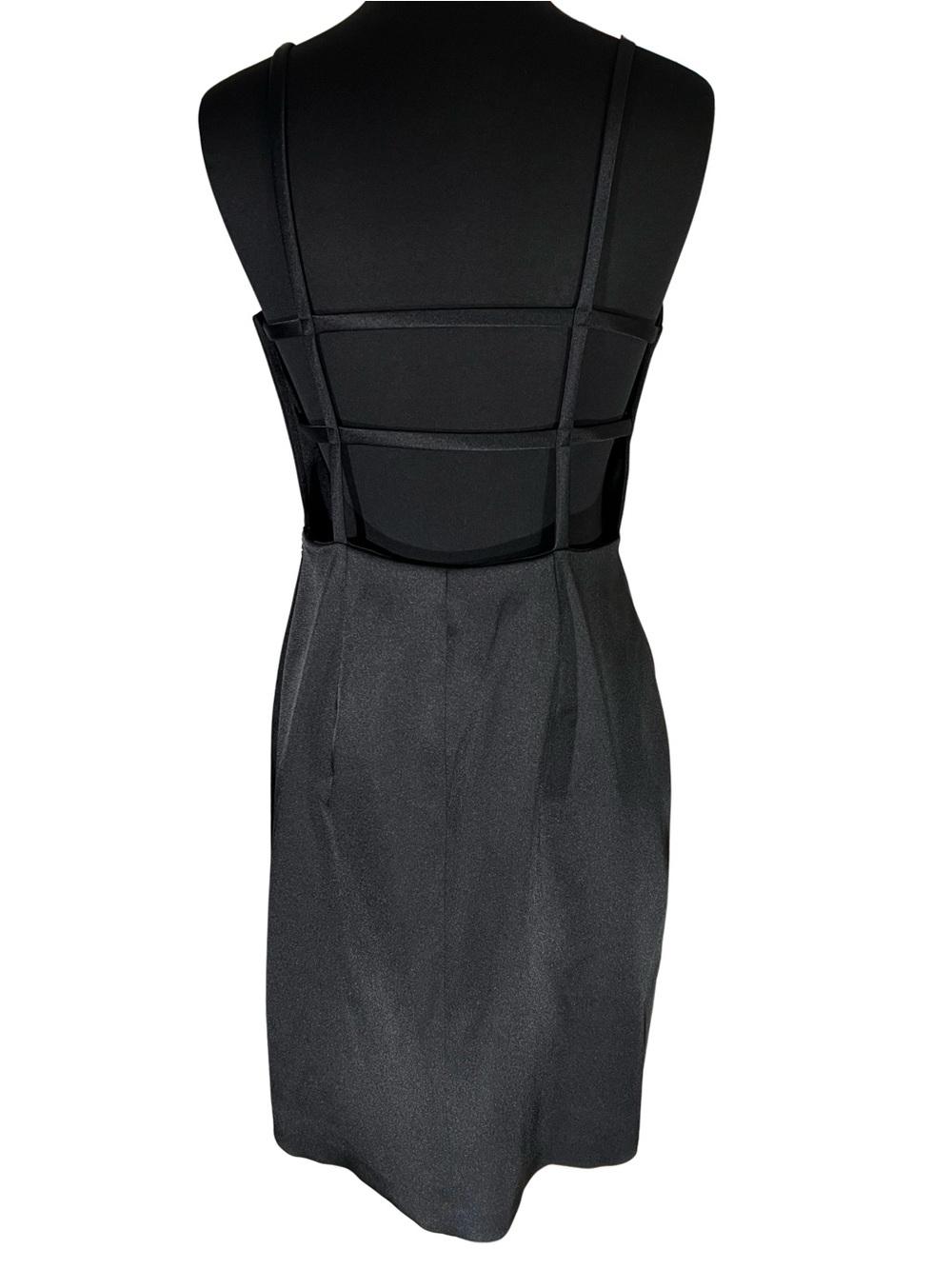 Laundry By Shelli Segal Black Satin Mini Slip Dress w Open Back Lattice Cut Out